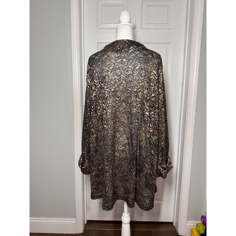 Ali Miles Metallic Gold Black Lace Cardigan Jacket 2X Gold Excellent Art To Wear - Picture 5 of 8